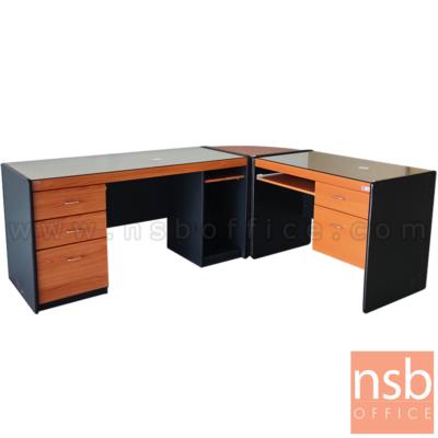 ชุดโต๊ะทำงานตัวแอลหน้ากระจก รุ่น December (ดิเซมเบอร์)  มีรางคีย์บอร์ด