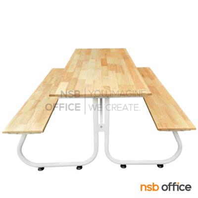 ชุดโต๊ะโรงอาหารหน้าไม้ยางพารา รุ่น Nightsier (ไนท์เซียร์) ขนาด 180W cm.  โครงขาเหล็กทรงตัวเจ