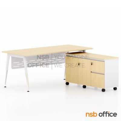 โต๊ะผู้บริหารทรงสี่เหลี่ยม พร้อมตู้เอกสาร รุ่น Bradyn (เบรดิน) ขนาด 180W cm. ขาเหล็กปลายเรียวสีขาวมุก