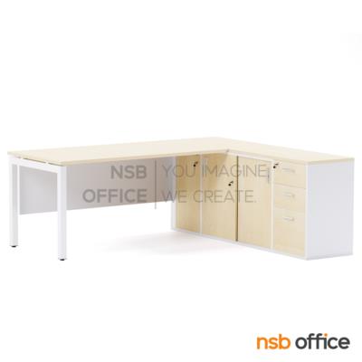 โต๊ะผู้บริหารตัวแอล  รุ่น Braxton (แบรกซ์ตัน) ขนาด 180W1, 200W1*180W2 cm.  พร้อมตู้ข้าง ขาเหล็กกล่อง พร้อมป็อปอัพรหัส A24A034