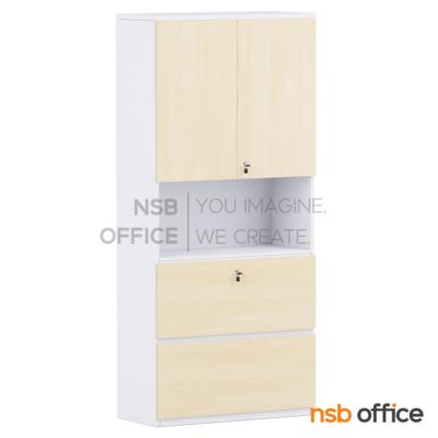 ตู้เอกสาร 5 ชั้น บนบานเพ่ ล่าง 2 ลิ้นชักบานเพ่ใส่แฟ้มแขวน กลางโล่ง รุ่น EP-3034 สูง 200 cm. เมลามีน 