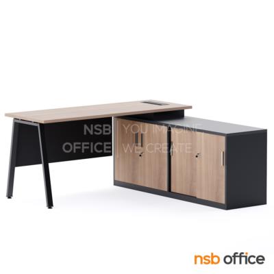 โต๊ะผู้บริหารตัวแอล  รุ่น Slash-6 (สแลช-6) ขนาด 160W, 180W cm.  พร้อมตู้ข้างและรางไฟรุ่น A24A034-1 ขาเหล็ก