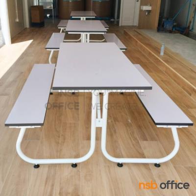 ชุดโต๊ะโรงอาหารหน้าโฟเมก้าขาว รุ่น Raindrop (เรนดรอป) ขนาด 180W cm. โครงขาเหล็กทรงตัวเจสีขาว