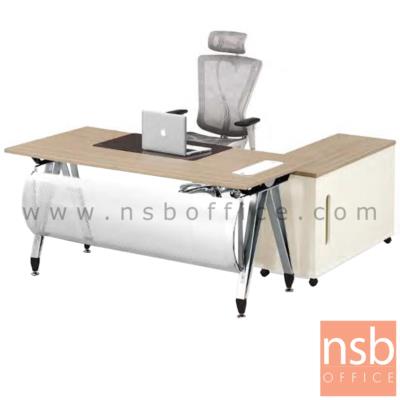 โต๊ะผู้บริหาร ขาตัวเอปลายแหลม พร้อมตู้ข้าง รุ่น G2050 ขนาด 160W พร้อมบังตาโค้งสีเงิน