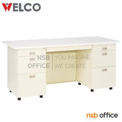 โต๊ะทำงานเหล็กหน้าไม้ผิวพีวีซี 7 ลิ้นชัก  รุ่น DNP 167 ขนาด 160W*70D cm. เหล็กหนาพิเศษ 0.6 มม.