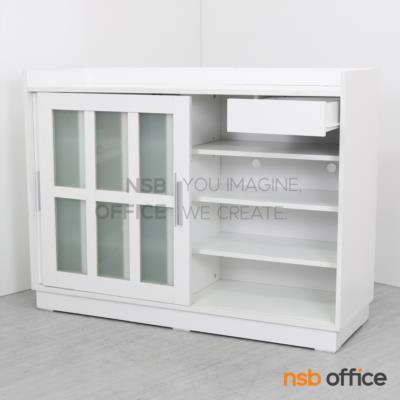 ตู้เก็บรองเท้า  บานเลื่อนกระจก (เก็บรองเท้าได้ประมาณ 26 คู่)  ปิดผิวเมลามีน สีขาว 