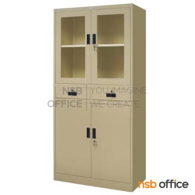 ตู้เหล็กบนบานเปิดกระจก-ล่างบานเปิดทึบ กลางลิ้นชัก รุ่น ZINGULAR-ZGDH-1886   