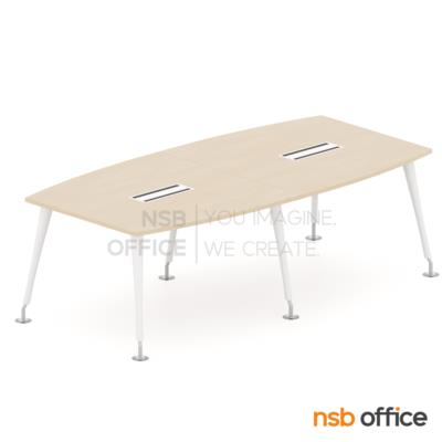 โต๊ะประชุมทรงเรือ  รุ่น Wizzle (วิซเซิล) ขนาด 280W*120D cm. ขาอลูมิเนียมทรงปลายเรียวสีขาว ปลายขาเหล็กชุบเงา