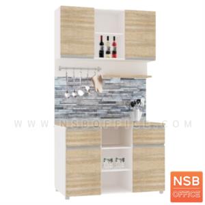 ชุดตู้ครัวพร้อมตู้แขวน 2 บานเปิก 2 ลิ้นชัก สีเนเจอร์ทีค-ขาว NW-121+NKT+121
