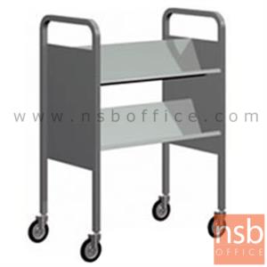 รถเข็นหนังสือห้องสมุดล้อเลื่อน 2 ชั้น โครงเหล็ก BT-42