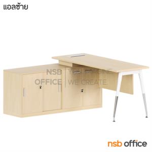 โต๊ะทำงานตัวแอล บังตาไม้ พร้อมตู้เก็บเอกสารข้าง -