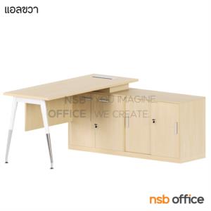 โต๊ะทำงานตัวแอล บังตาไม้ พร้อมตู้เก็บเอกสารข้าง -