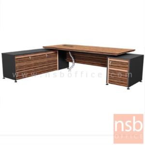 โต๊ะผู้บริหารตัวแอล  พร้อมบังตา สีลายไม้ซีบราโน่ตัดดำ ขอบ ROSEGOLD ZRD-2920 L/R