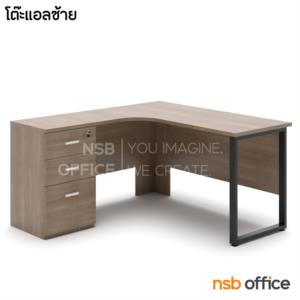 โต๊ะทำงานตัวแอลหน้าโค้งเว้า 3 ลิ้นชัก ขาเหล็ก -