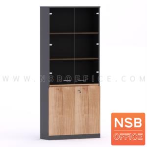 ตู้เอกสาร 5 ชั้น บนบานเปิดกระจก ล่าง 2 บานเพ่ทึบ เมลามีน N 9305_Cust+400_บานเพ่