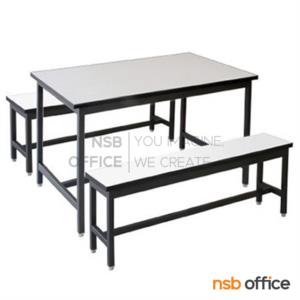 ชุดโต๊ะและเก้าอี้รับประทานอาหารหน้าโฟเมก้าขาว โครงขาเหล็กดำ 120W