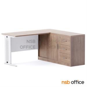 โต๊ะทำงานตัวแอล 3 ลิ้นชัก 2 บานเลื่อน ขาเหล็ก 120W cm.