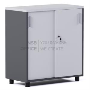 ตู้เอกสาร สูง 85 cm. 2 บานเลื่อน  เสริมขาพลาสติก พื้นเต็ม (ขา nsb 5 cm) PFF27