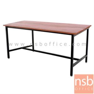 โต๊ะโรงอาหารหน้าไม้ระแนง โครงขาเหล็กดำ 120*60 cm.