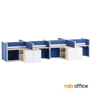โต๊ะทำงานกลุ่มตัวแอล พร้อมพาร์ทิชั่นทึบ รางไฟตรงกลาง -