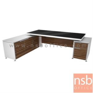 โต๊ะผู้บริหารตัวแอลหน้ากระจก  สีซีบราโน่-ขาว ZTL-2518
