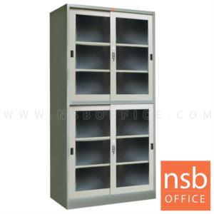 ตู้เอกสารเหล็กบน-ล่างบานเลื่อนกระจก (ใบยาวต่อเนื่อง / ผลิตสีเทาสลับ) PK-302