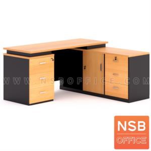 โต๊ะทำงานตัวแอลขวา 160W1*140W2 พร้อมตู้ข้าง VT-1640 เชอร์รี่-ดำ