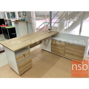 โต๊ะทำงานตัวแอล 2 ลิ้นชัก  เมลามีน สีเนเจอร์ทีค-ขาว NTL-1818
