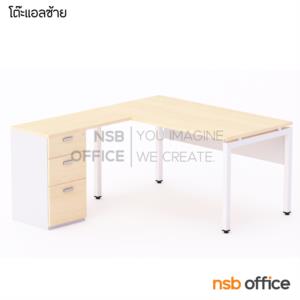 โต๊ะทำงานตัวแอล ลิ้นชักไม้ บังตาไม้ ขาเหล็ก นอกแบบ2015