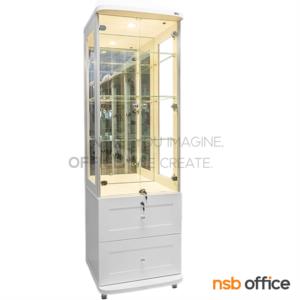 ตู้โชว์กระจกดาวน์ไลท์ 2 ลิ้นชักล่าง  มีไฟในตัว  CB-004_สีโอ๊ค