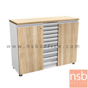 ตู้เอกสาร สูง 83H cm. 2 บานเปิด 10 ลิ้นชัก เมลามีน สีเนเจอร์ทีค-ขาว NCL-1060