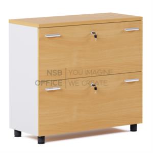ตู้เอกสาร สูง 85 cm. 2 ลิ้นชักแฟ้มแขวน เสริมขาพลาสติก พื้นเต็ม (ขา nsb 5 cm) E-90A+100+400
