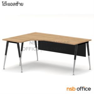 โต๊ะทำงานตัวแอล ขาเหล็กปลายเรียว บังตาไม้ 160W cm.