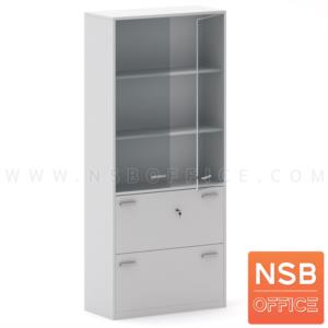 ตู้เอกสาร 5 ชั้น สูง 200 cm. บนบานเปิดกระจก ล่างลิ้นชักใส่แฟ้มแขวน  N 9309_Cust+400