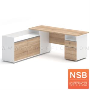 โต๊ะทำงานตัวแอล 2 ลิ้นชัก  เมลามีน สีเนเจอร์ทีค-ขาว NTL-1818