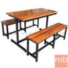 โต๊ะโรงอาหารไม้สักตีระแนง ขาเหล็กตัวไอ PMY5-29