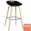 เก้าอี้บาร์สูงโพลี่ ขาไม้สีธรรมชาติ พักเท้าเหล็ก PN92316 สีดำ