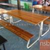 ชุดโต๊ะและเก้าอี้โรงอาหารหน้าไม้สัก โครงเหล็ก PMY5-26(180)