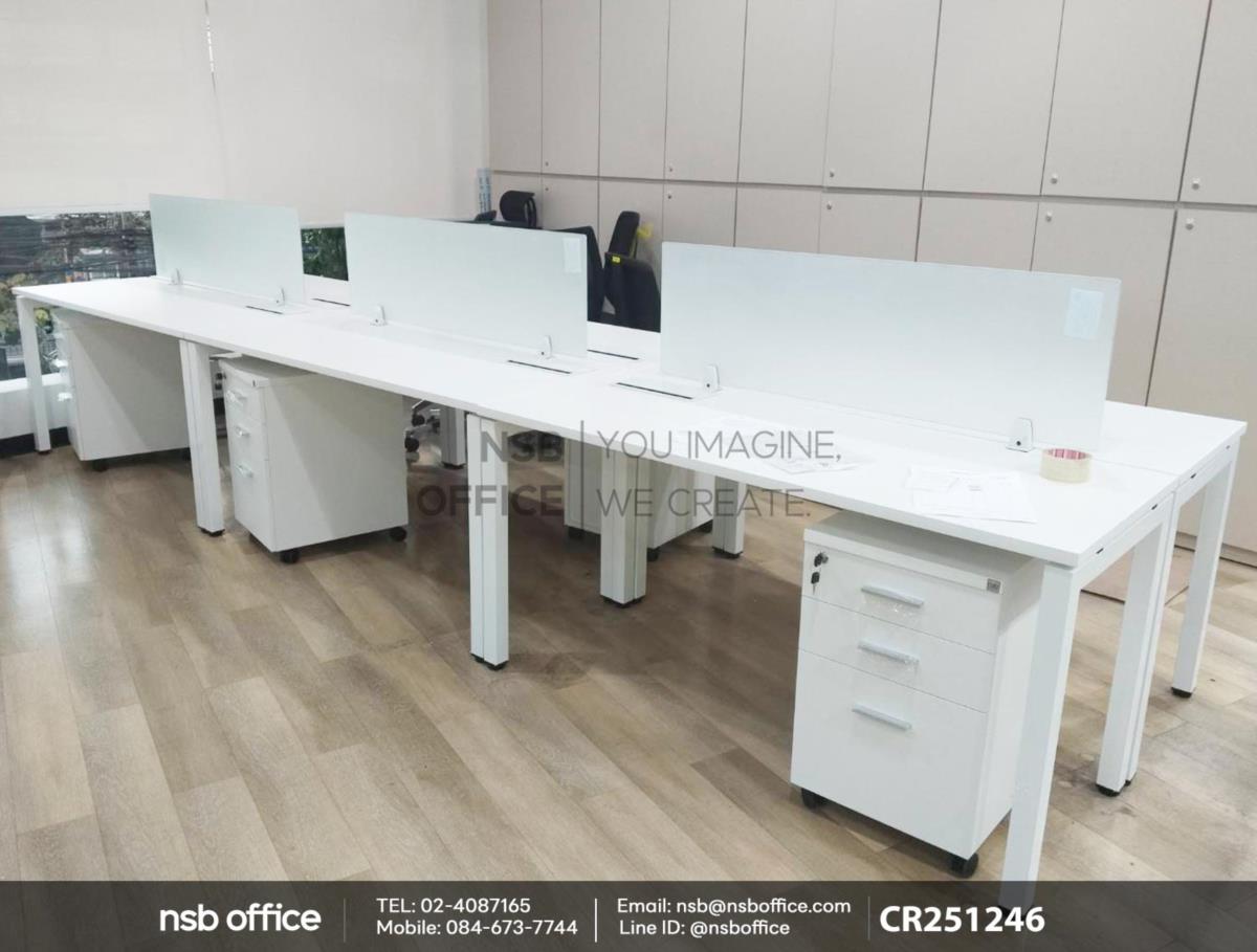 ชุดโต๊ะทำงานกลุ่ม พร้อมมินิสกรีนและกล่องไฟและตู้ 3 ลิ้นชักล้อเลื่อนใต้โต๊ะ