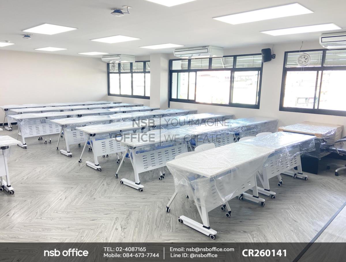 โต๊ะประชุมพับเก็บได้ล้อเลื่อน ใช้งานคู่กันกับเก้าอี้อเนกประสงค์เฟรมโพลี่ล้อเลื่อน