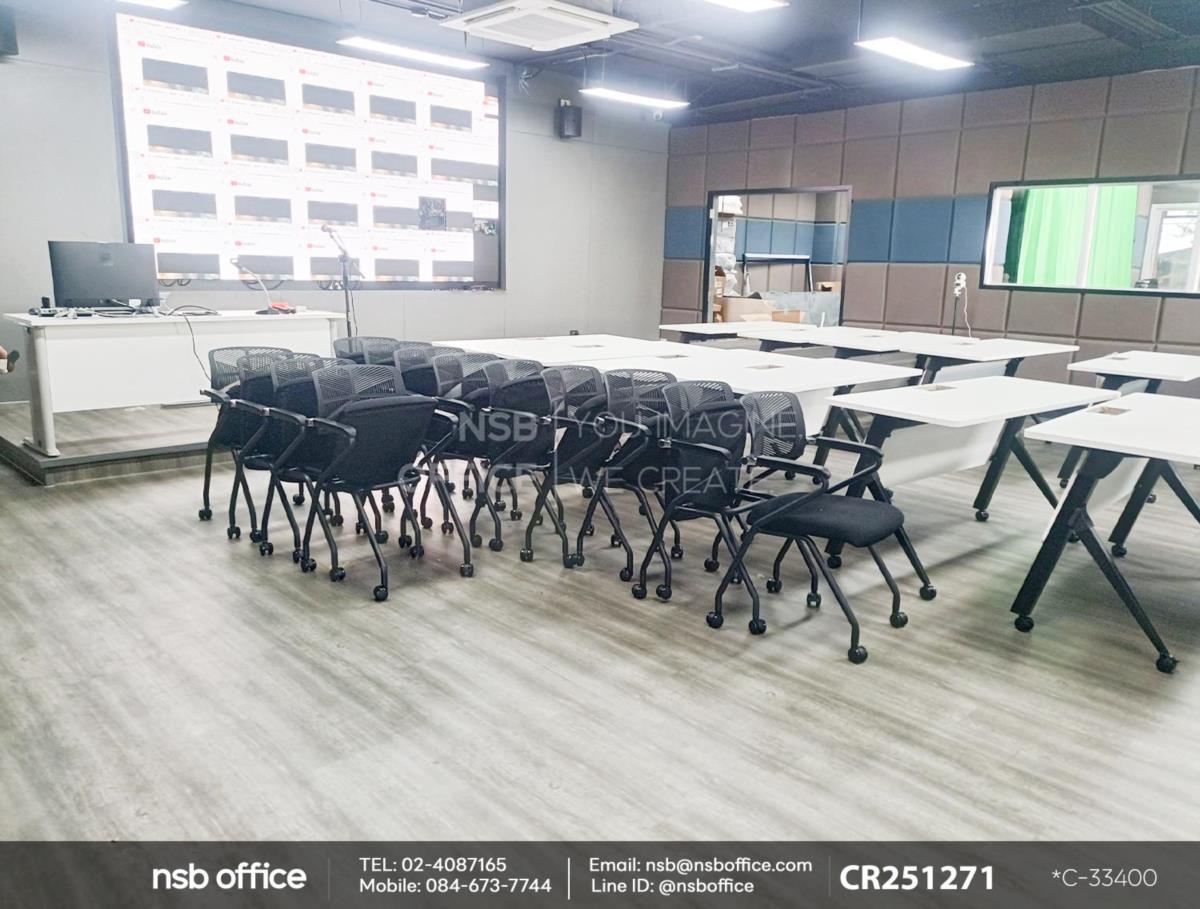 โต๊ะประชุมพับเก็บได้ล้อเลื่อนใช้งานคู่กันกับเก้าอี้อเนกประสงค์เฟรมโพลี่ล้อเลื่อน