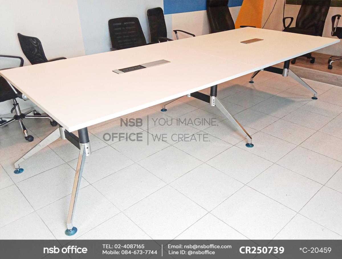 โต๊ะประชุมทรงสี่เหลี่ยมขาเหล็กทรงหางปลาเสริมป๊อปอัพฝาสไลด์ และเก้าอี้สำนักงานหลังเน็ต