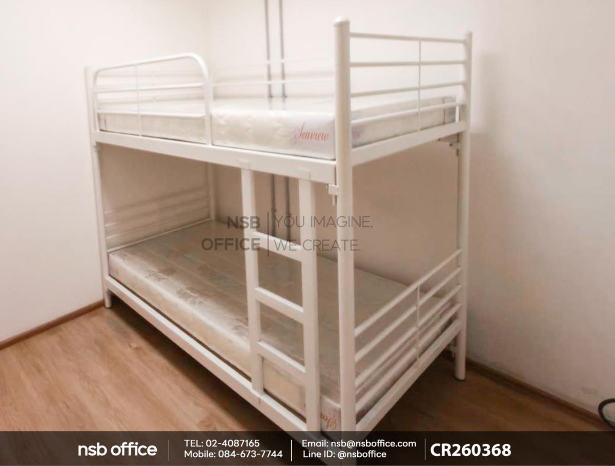 เตียงเหล็ก 2 ชั้นหนาพิเศษเสากลม 2 นิ้วเสริมด้วยที่นอนฟองน้ำ