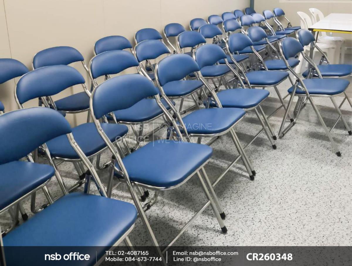 เก้าอี้พับที่นั่งหุ้มเบาะหนัง ขาเหล็กชุบโครเมี่ยม