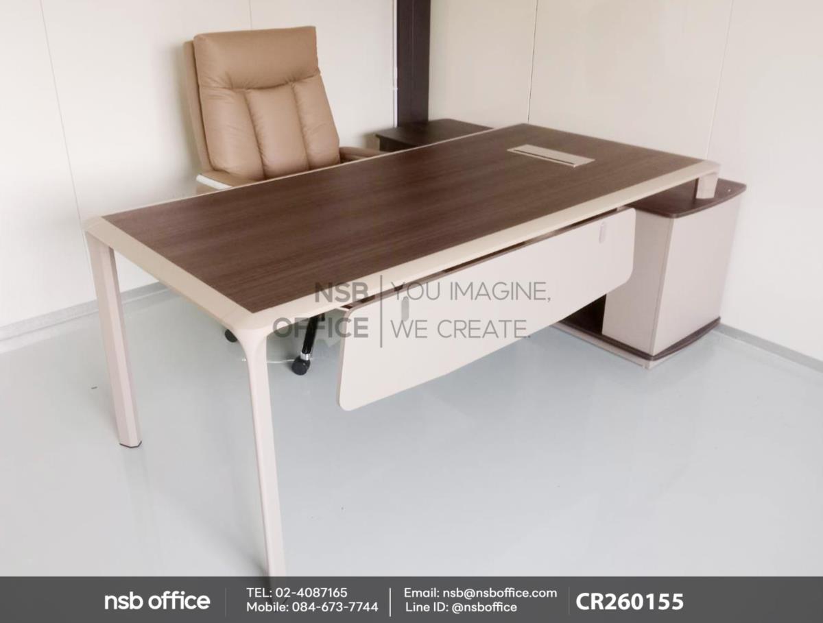 โต๊ะผู้บริหารตัวแอลพร้อมตู้ข้างเสริมการใช้งานด้วยเก้าอี้ผู้บริหารหุ้มหนังเทียม PU