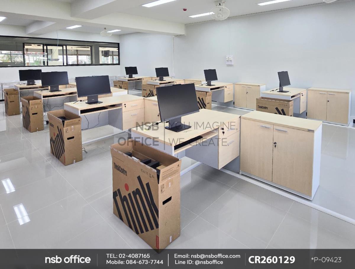 โต๊ะคอมพิวเตอร์ 2 ลิ้นชักพร้อมรางคีย์บอร์ดเสริมด้วยตู้เอกสาร 2 บานเปิด