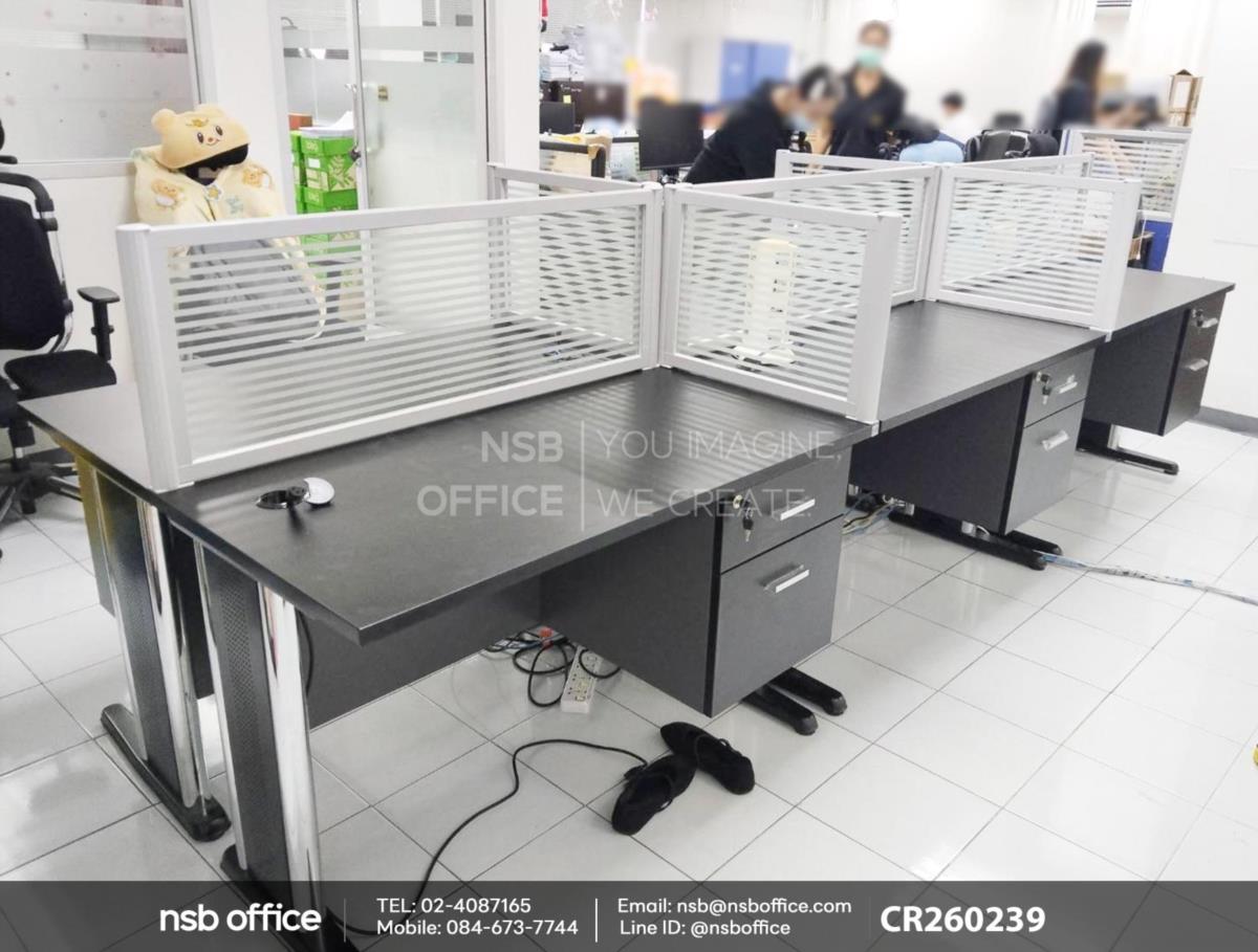 โต๊ะทำงาน 2 ลิ้นชัก ขาเหล็กตัวแอล เสริมด้วยมินิสกรีนกระจกขัดลายล้วน