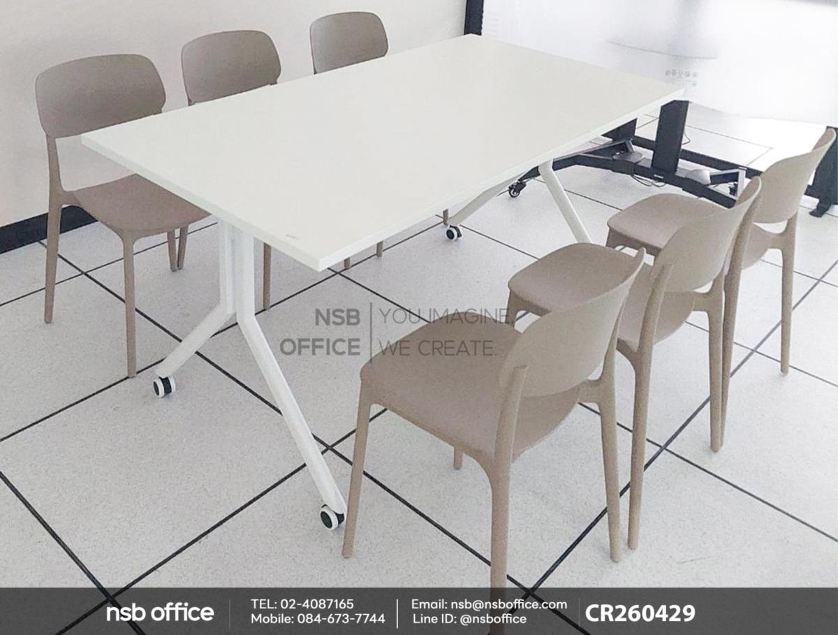โต๊ะประชุมพับเก็บได้ล้อเลื่อน นั่งได้ 2 ฝั่งเสริมการใช้งานด้วยเก้าอี้โมเดิร์นพลาสติก