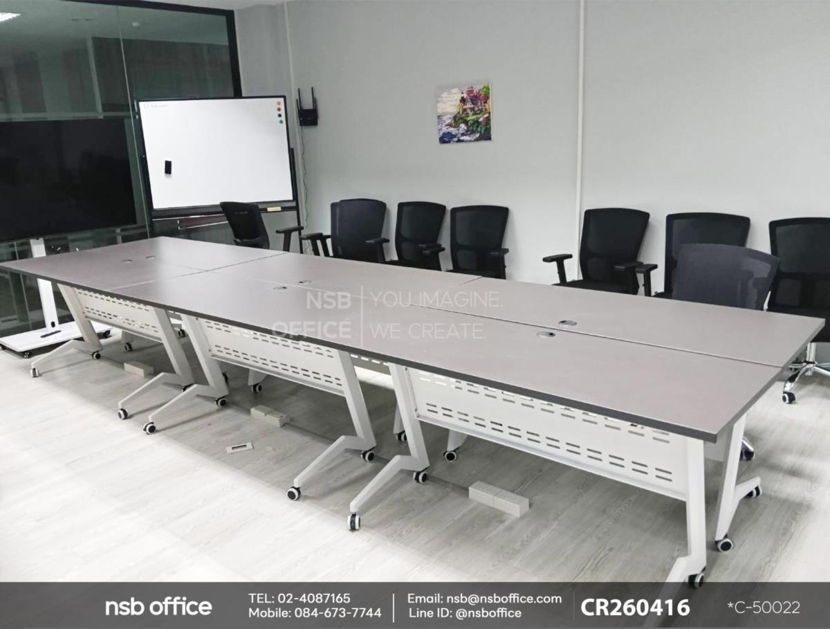โต๊ะประชุมพับเก็บได้ล้อเลื่อนเสริมการใช้งานด้วยเก้าอี้สำนักงานหลังเน็ต