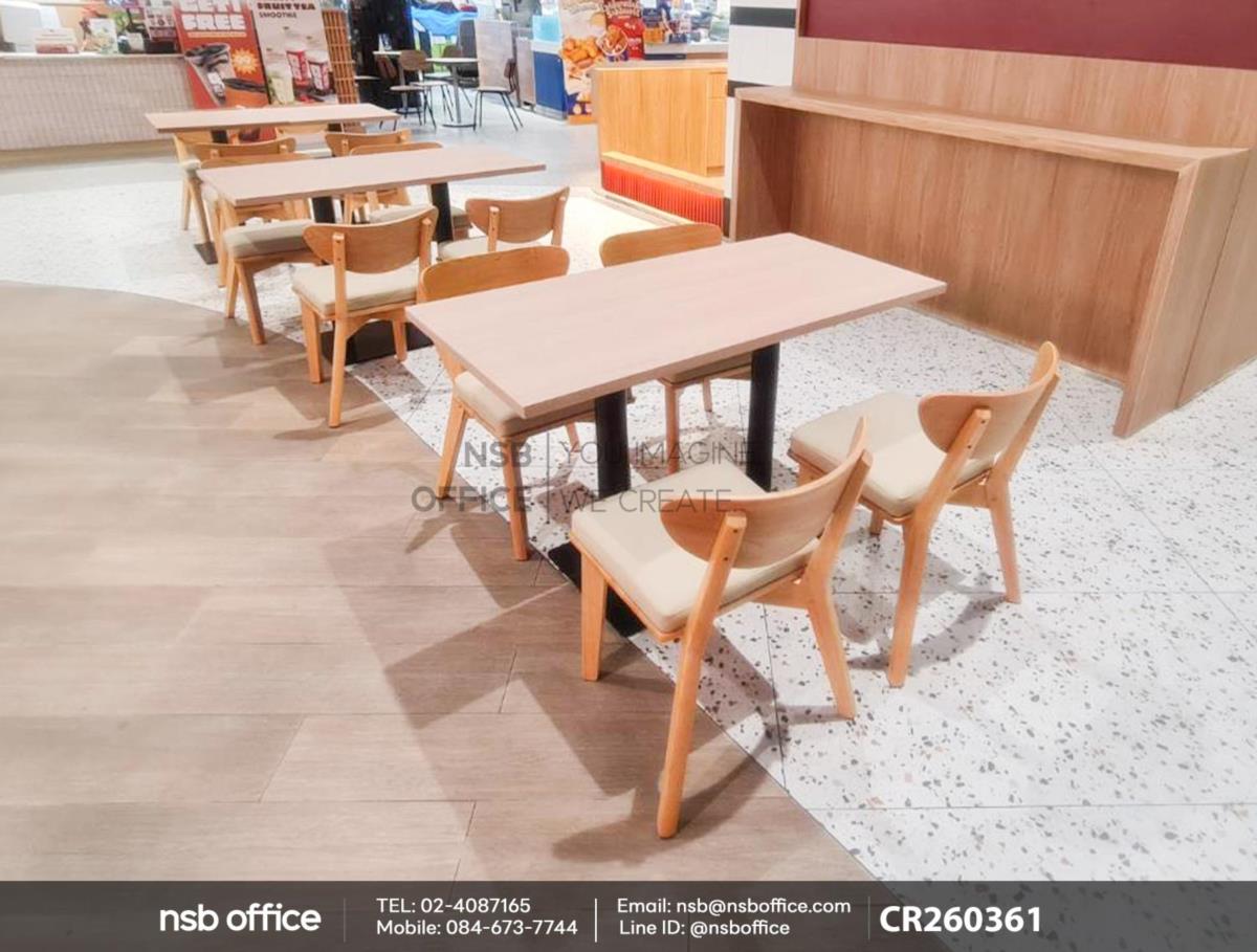 โต๊ะบาร์ COFFEE ขาเหล็กฐานเหลี่ยมแบนยาวเสริมด้วยเก้าอี้โมเดิร์นไม้ยางพารา